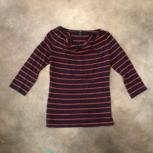 Gap red & blue striped boatneck 3/4 sleeve shirt